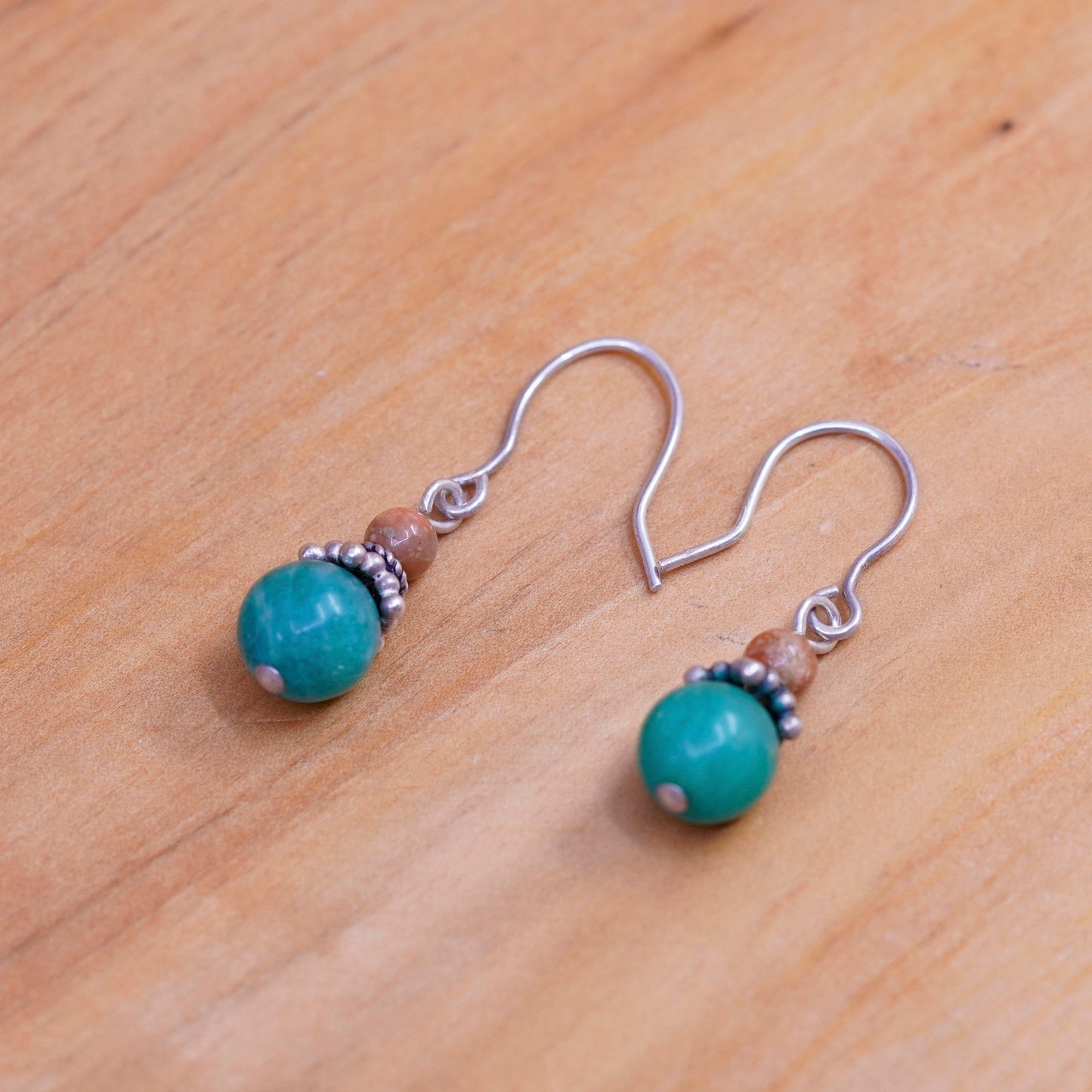 Vintage Sterling silver handmade earrings, 925 hooks with jade beads