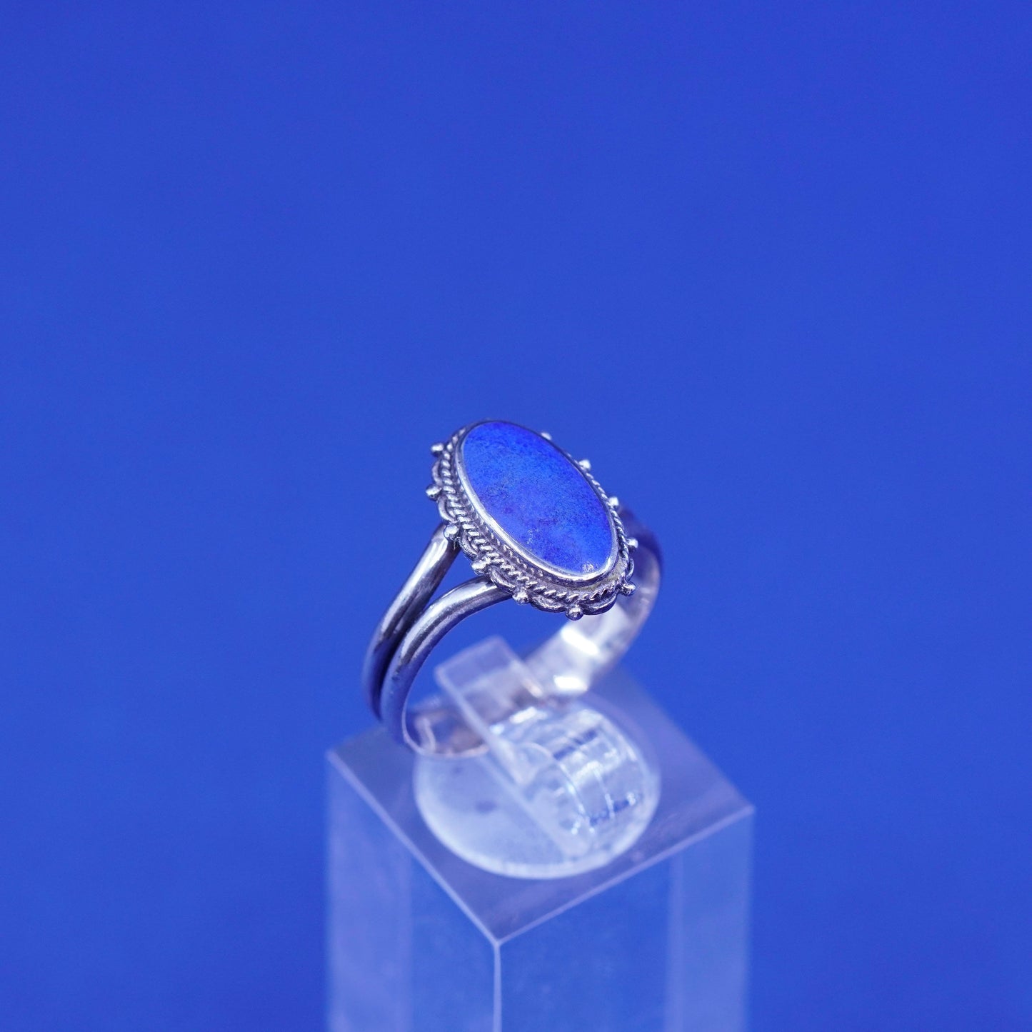 Size 8.5, Vintage Boma sterling silver handmade ring with Lapis lazuli N beads