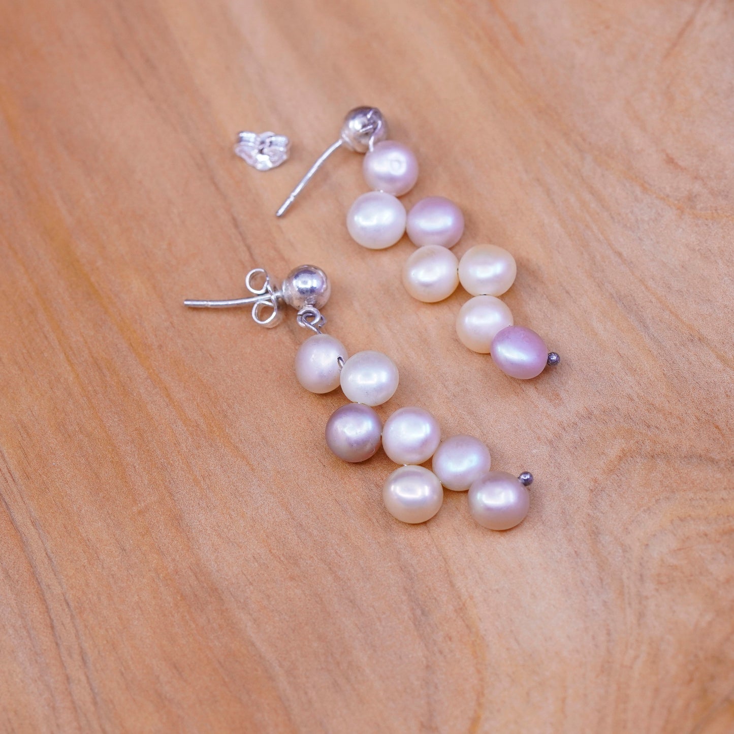 Sterling silver handmade earrings, 925 studs with pearl drops