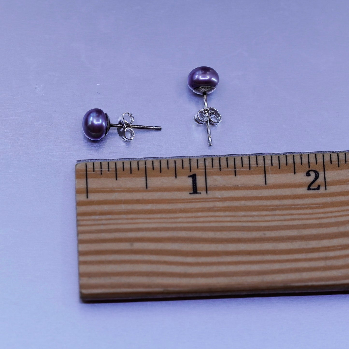 6mm, Vintage Sterling 925 silver handmade earrings, studs with black pearl