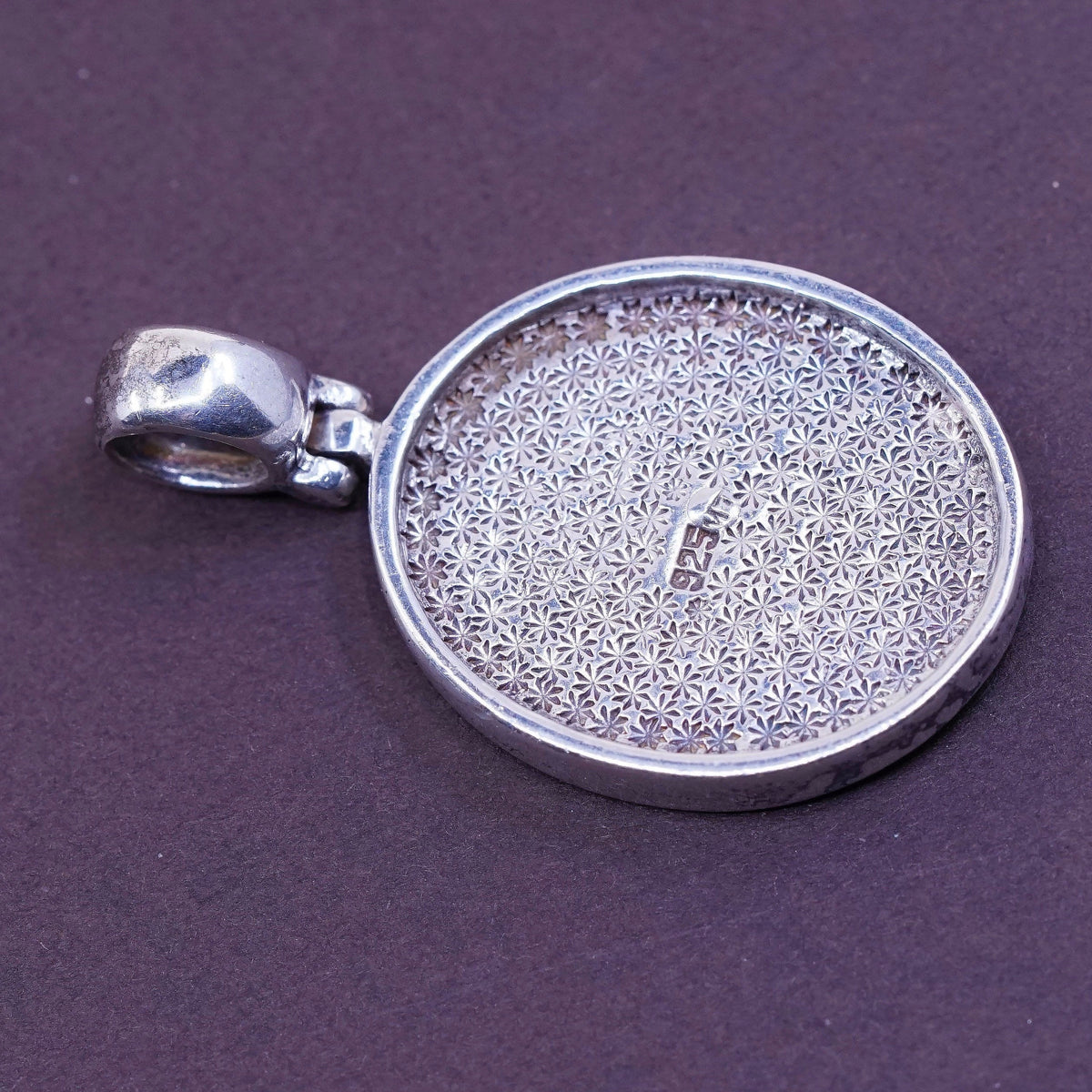 vtg Sterling 925 silver pendant with obsidian and mother of pearl