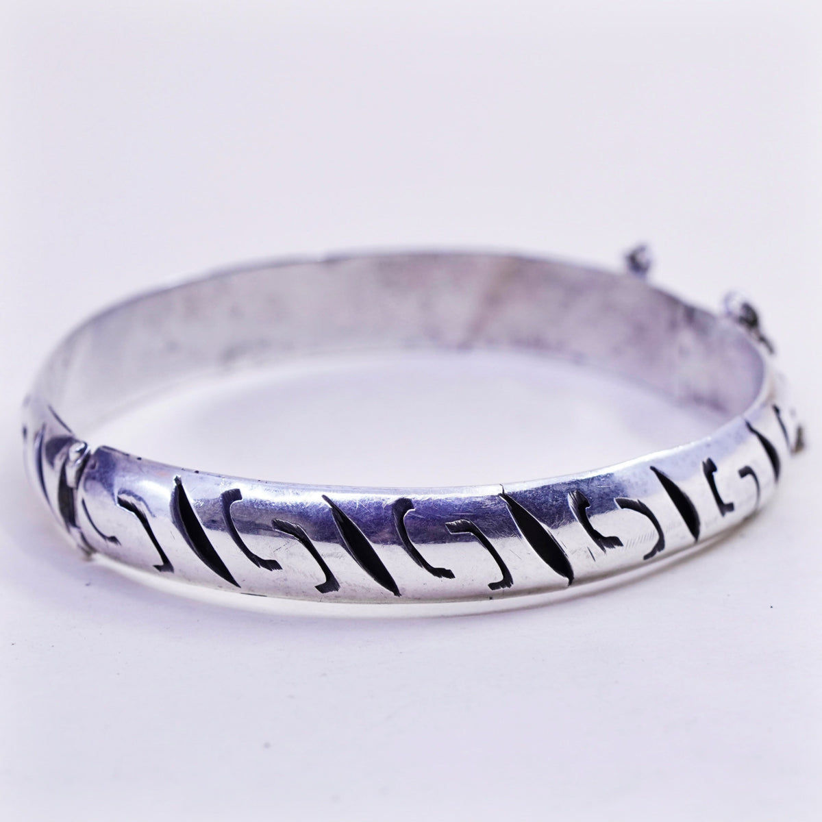 7”, Vintage Mexico sterling silver handmade bracelet, 925 hinged bangle