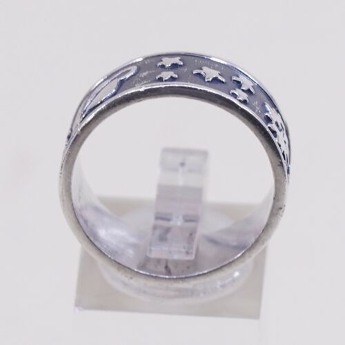 Sz 10, Mexico Sterling Silver Handmade Ring 925 Band Universe Moon Shooting Star