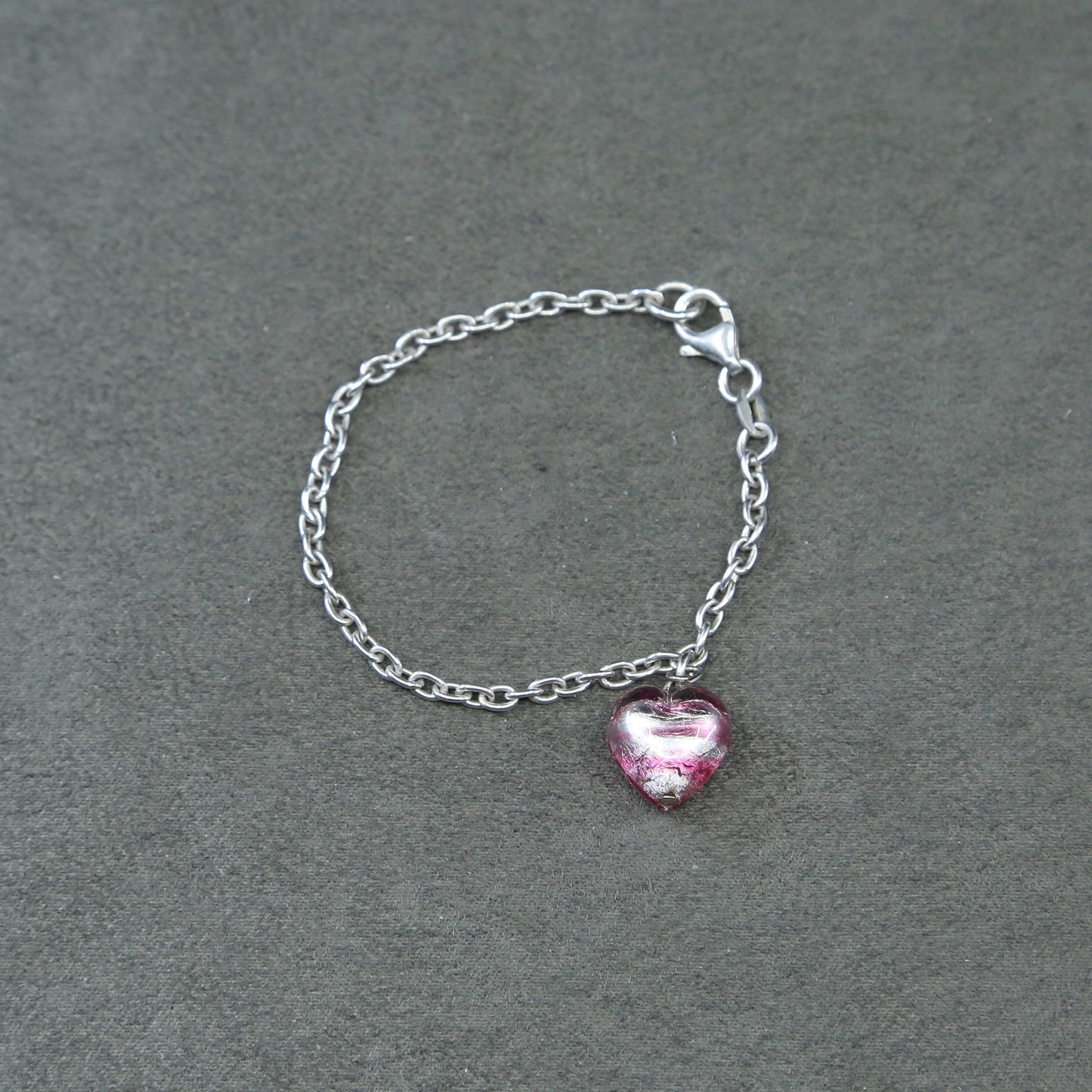 5.75", 3mm, sterling silver handmade bracelet, 925 circle chain, heart charm