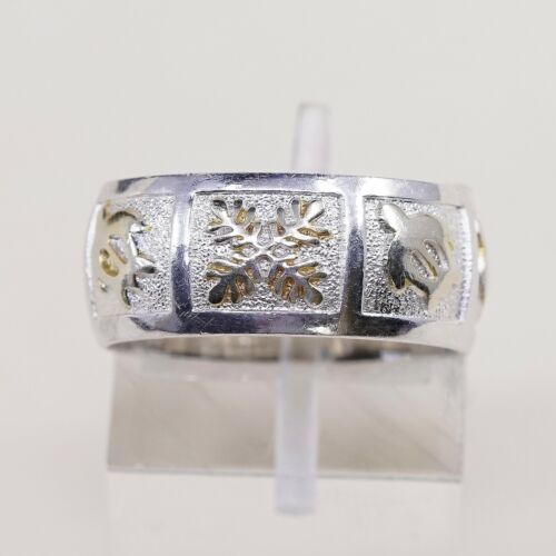 Size 7, Vtg UF Two Tone Turtle Sterling Silver Handmade Statement Ring 925 Band