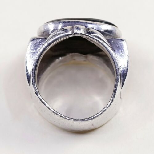 Sz 6.25, Vtg Sterling Silver Handmade Ring, 925 Band W Obsidian N Bali Beads