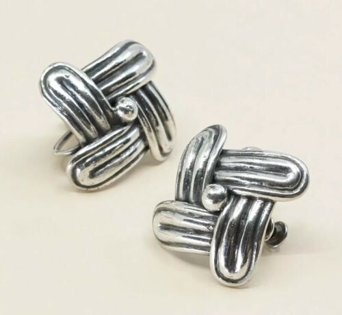 Vtg Mexico Mexico Sterling 925 Silver Handmade Ribbed Screw Back Earrings