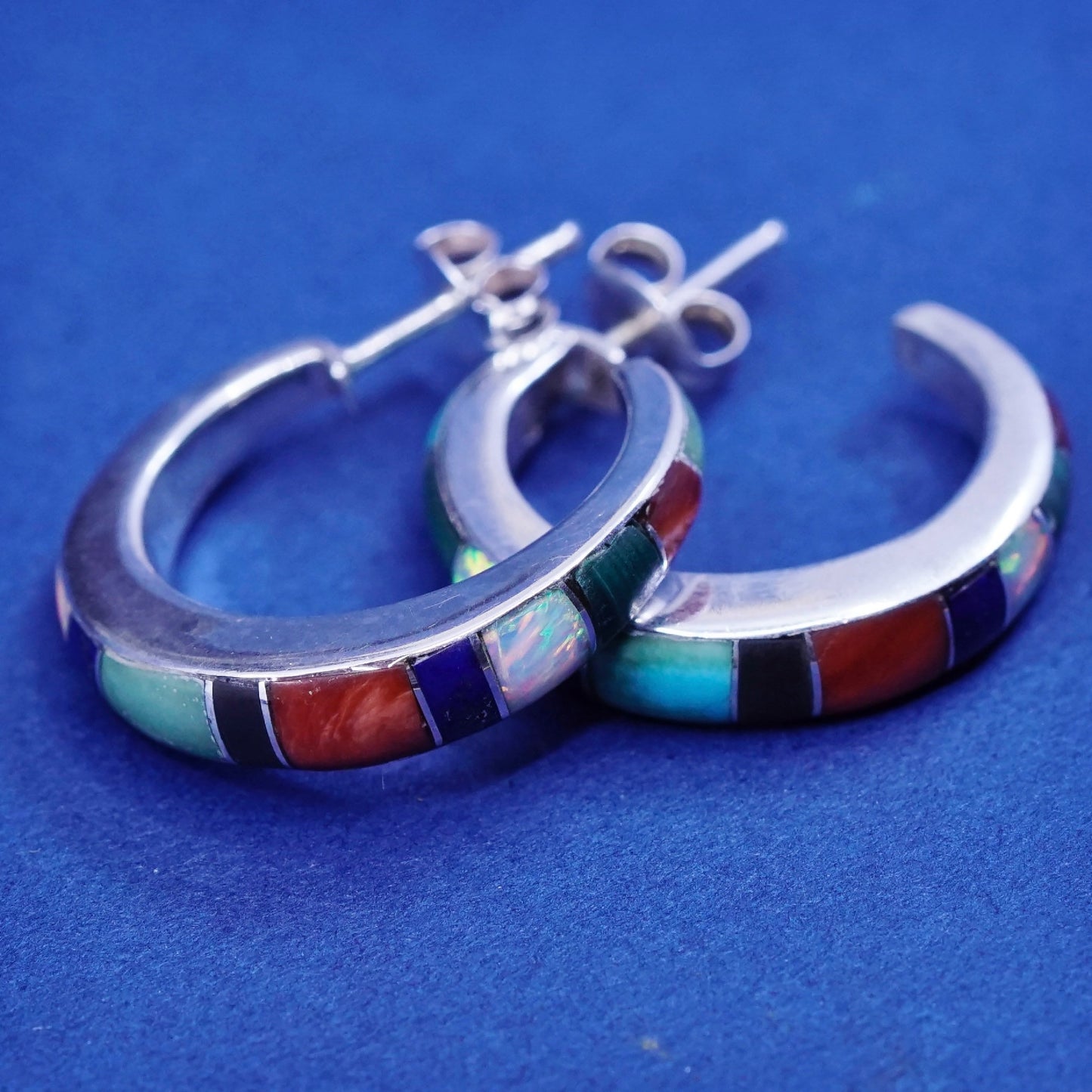 Native American Richard Begay Sterling 925 silver hoop earrings, huggie studs