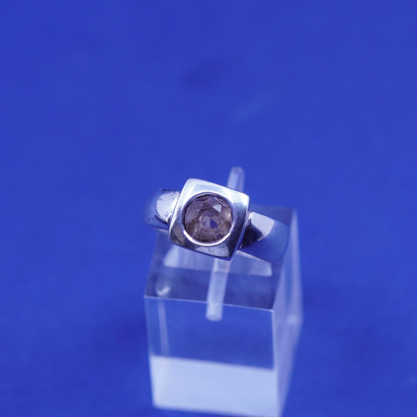 Size 5, vintage sterling 925 silver handmade ring with round smoky topaz