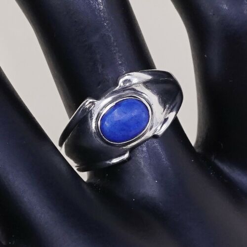 Sz 6.75, Vtg Sterling Silver Handmade Ring 925 Band W/ Blue Onyx inlay