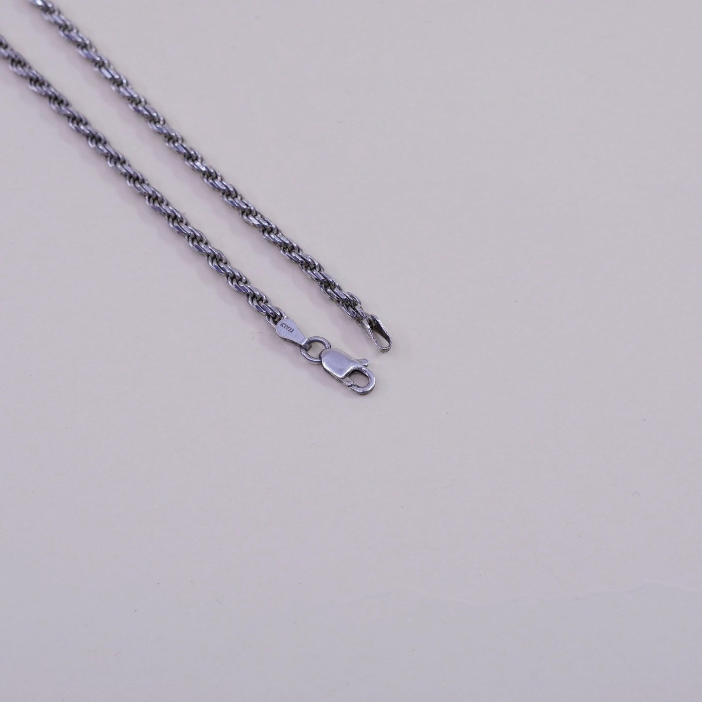 18”, 3mm, vintage Sterling silver necklace, Italy 925 diamond rope chain