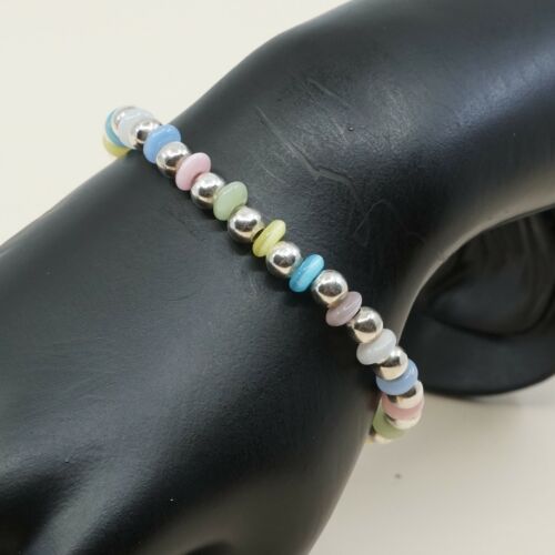 6.75”, Vtg Mexico Sterling 925 Silver Handmade Bead Bracelet, Tiger’s Eye beads