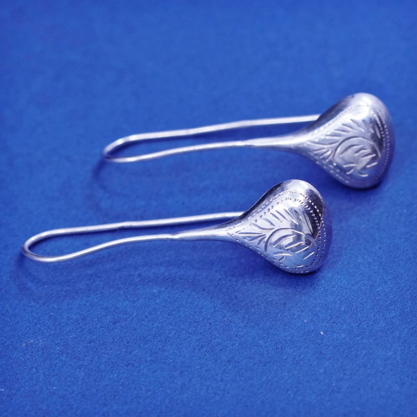 Vintage sterling silver handmade earrings, 925 textured teardrop drops