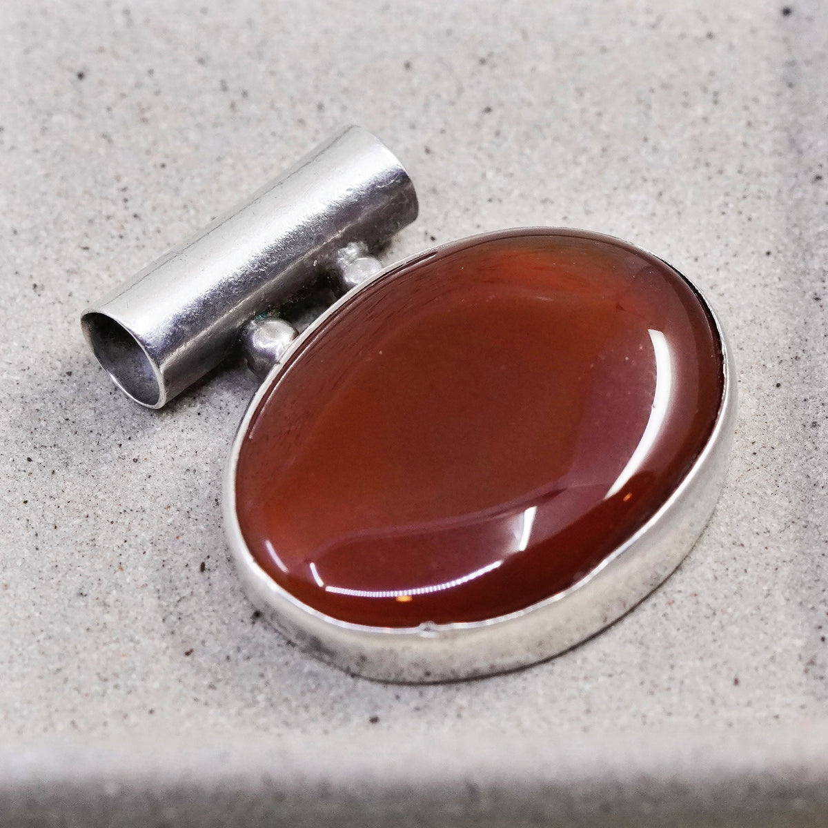 Vintage sterling silver handmade pendant, 925 oval with carnelian