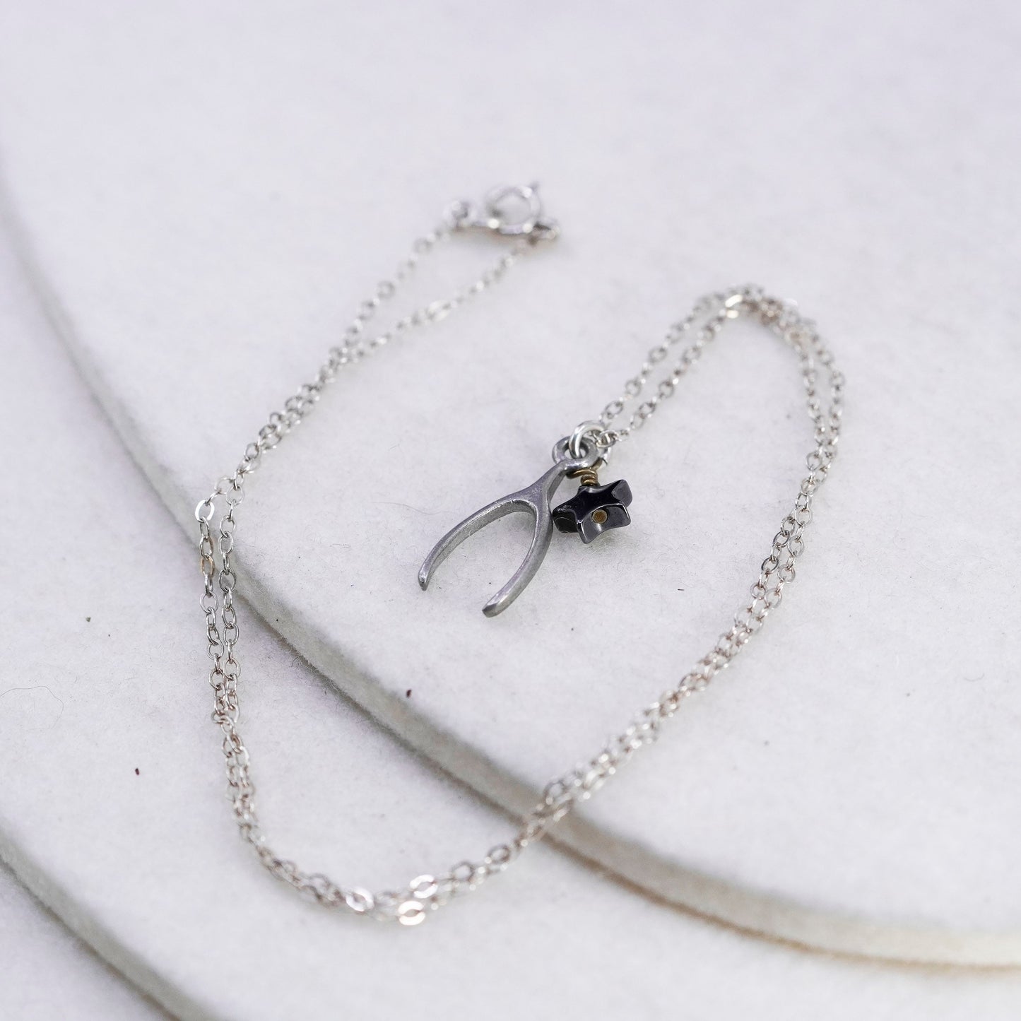 17” Sterling 925 silver handmade circle necklace wishbone star charm pendant