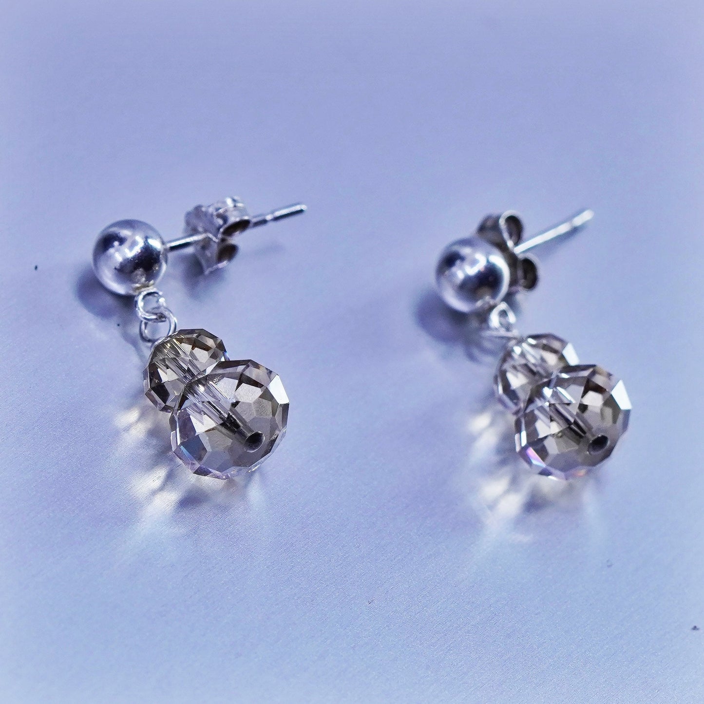 Vintage Sterling 925 silver handmade earrings with crystal