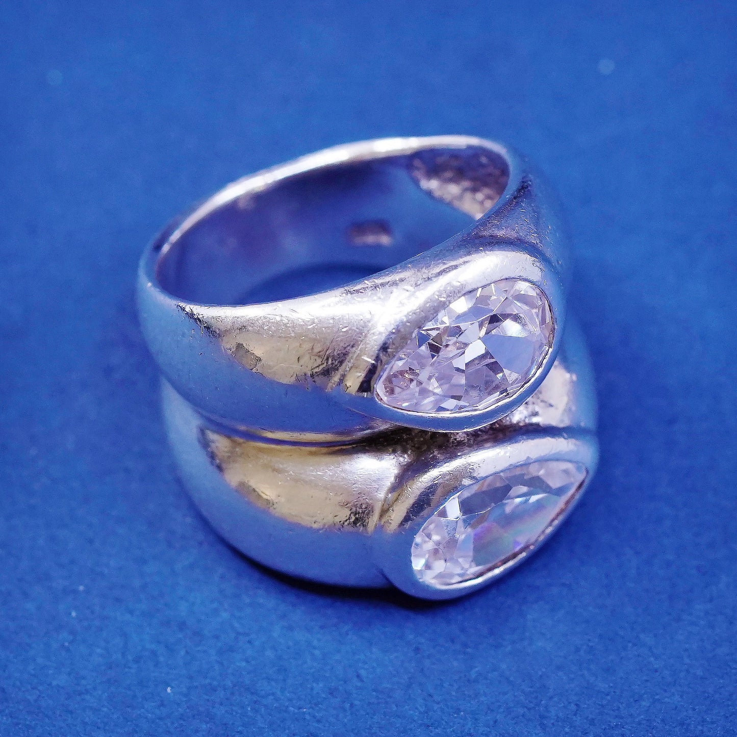 sz 6, vtg Sterling silver handmade ring, 925 statement band w/ teardrop cz