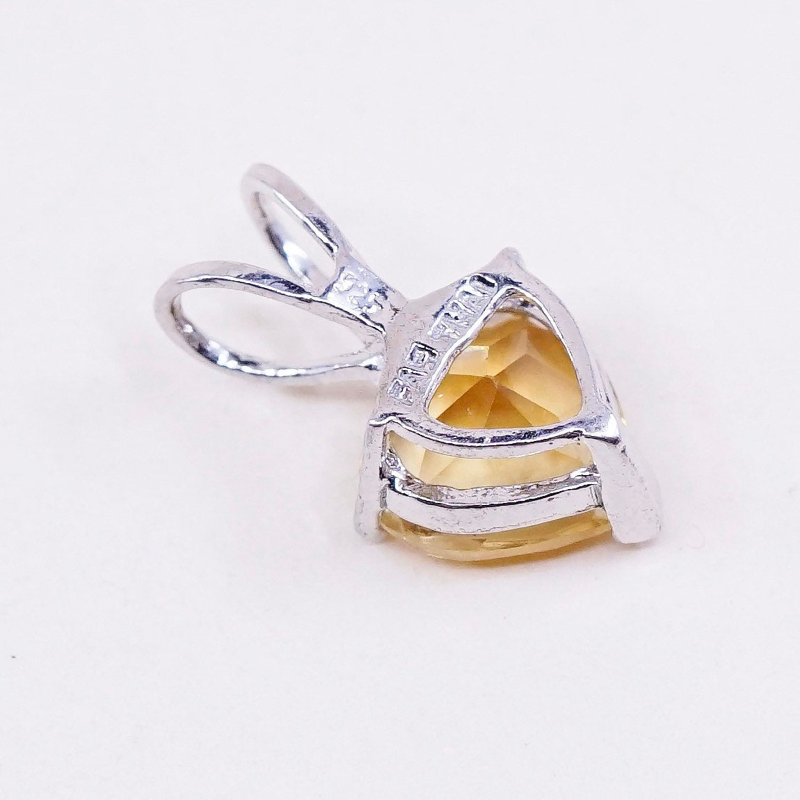 Vintage sterling silver handmade pendant, 925 with heart citrine