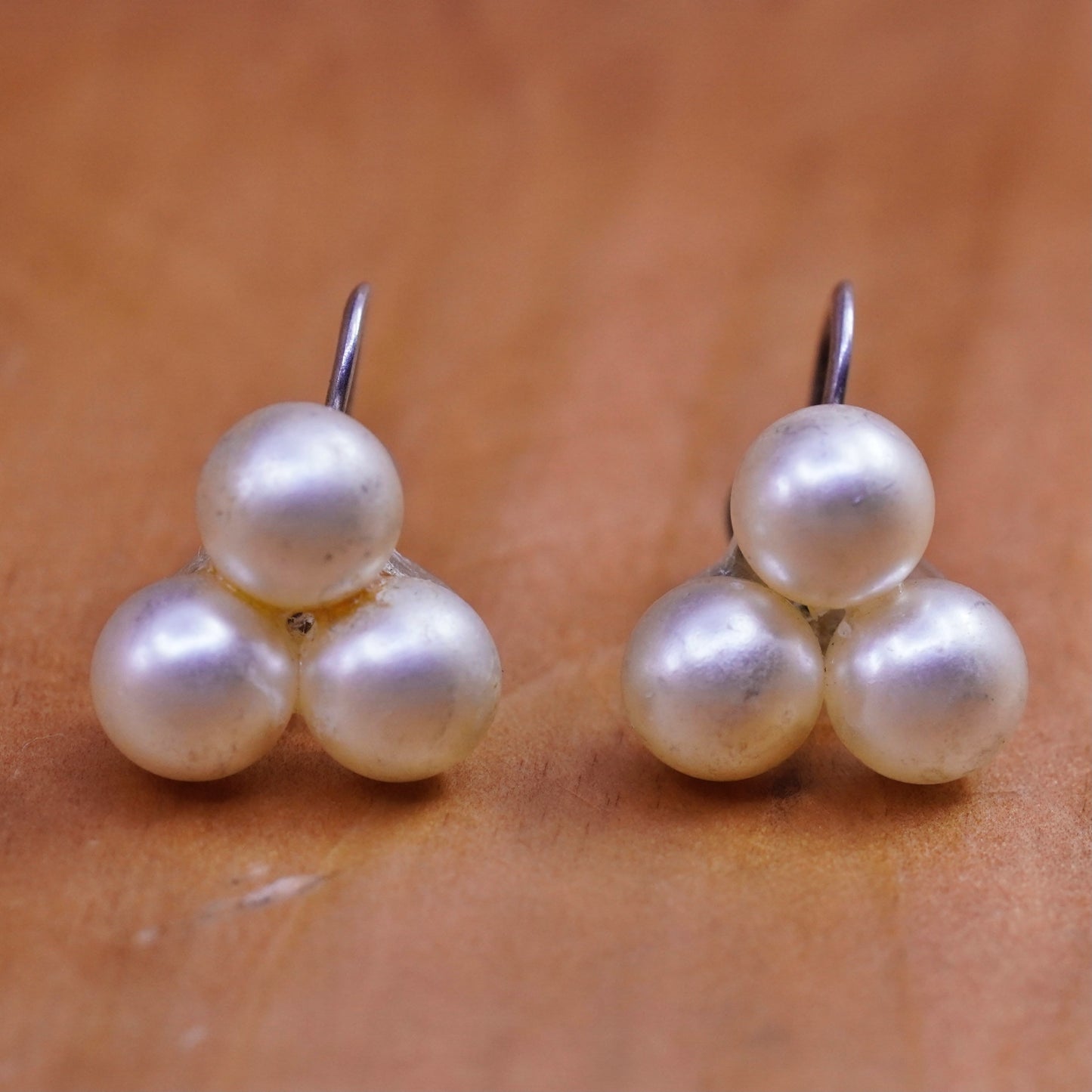 Vintage Sterling 925 silver screw handmade earrings with pearl