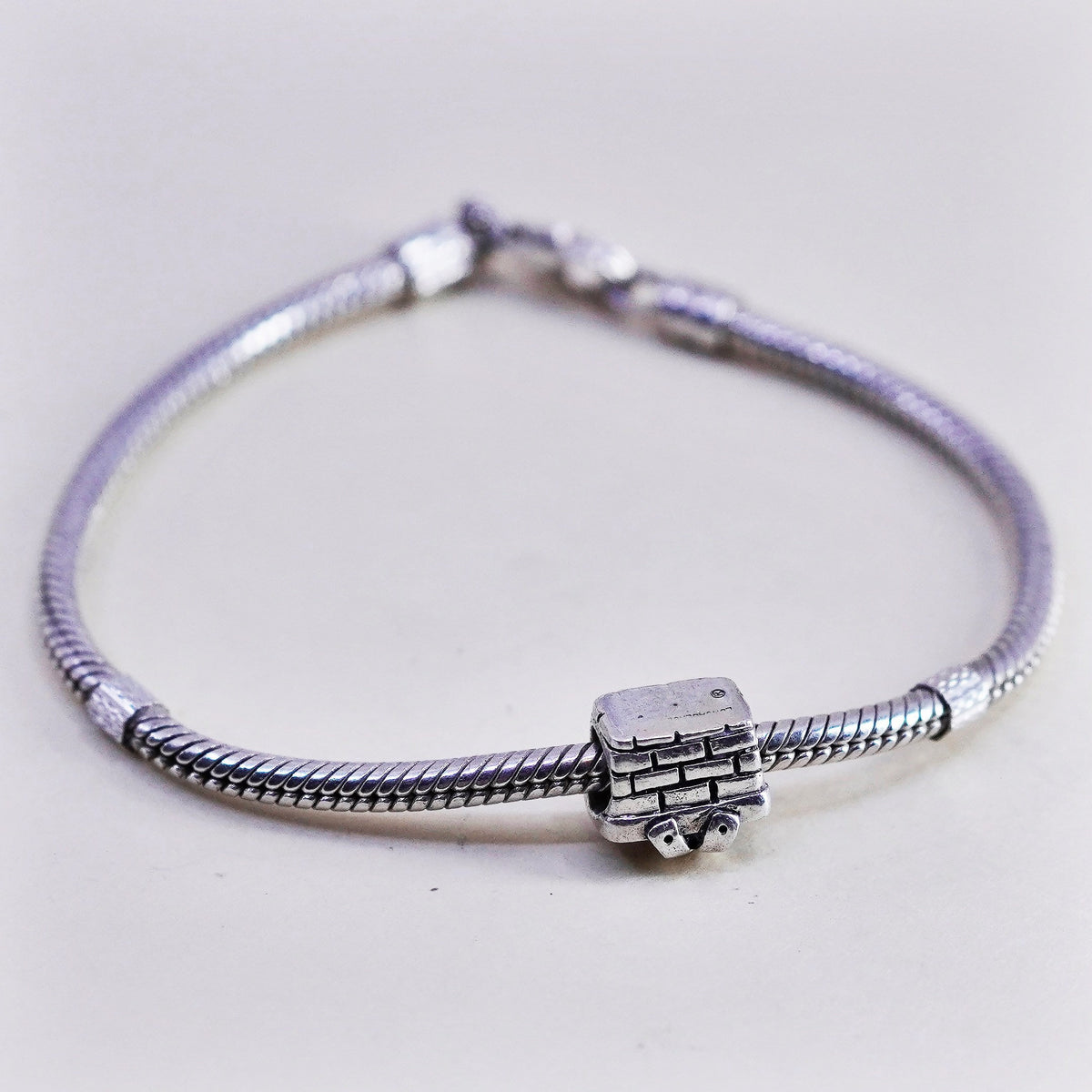 7”, Italy Sterling 925 silver bracelet, bold snake chain with basket charm