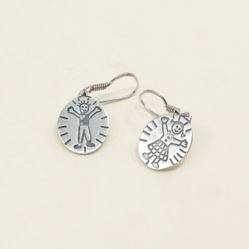 Vtg Sterling Silver Handmade Earrings, 925 dangles Tag W/ Parents Embossed