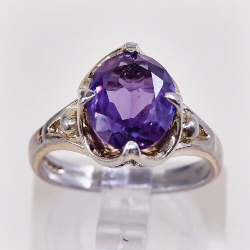 Sz 5, Vtg Sterling silver handmade ring, Engagement 925 W/ Oval Amethyst