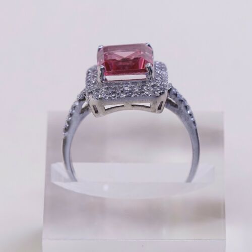 Sz 10.75, PJC Sterling Silver Handmade Ring, 925 Silver Band W/ Cluster Pink Cz