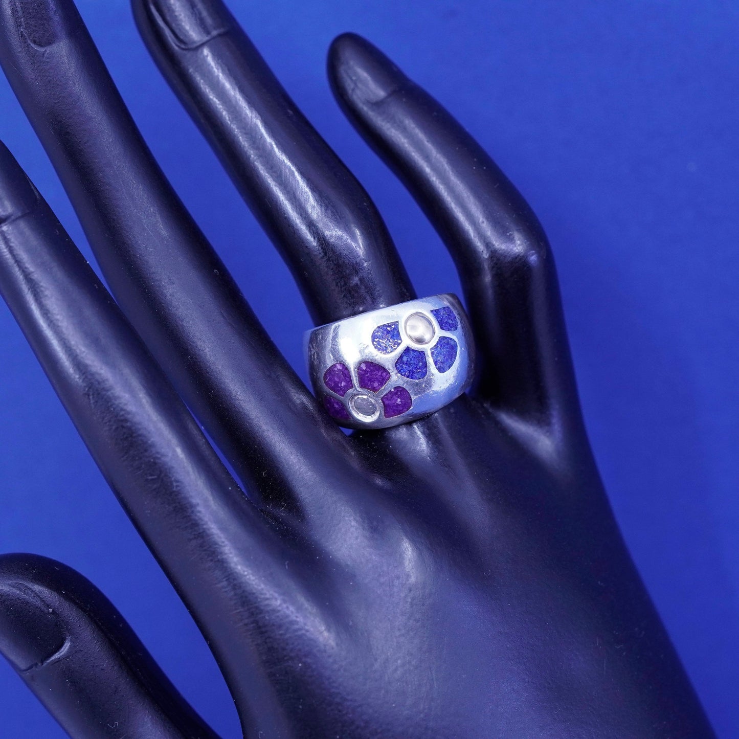 Size 8, Coleman Company Jewelry CCO Sterling 925 silver ring 14K gold sodalite