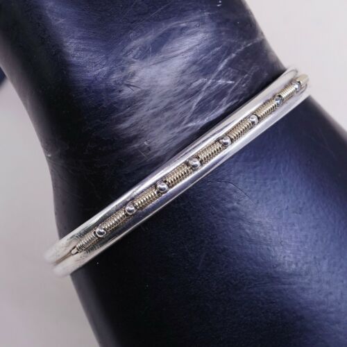 7”, Vtg Two Tone Sterling Silver Handmade wide Cuff, Aouthwestern 925 Bracelet