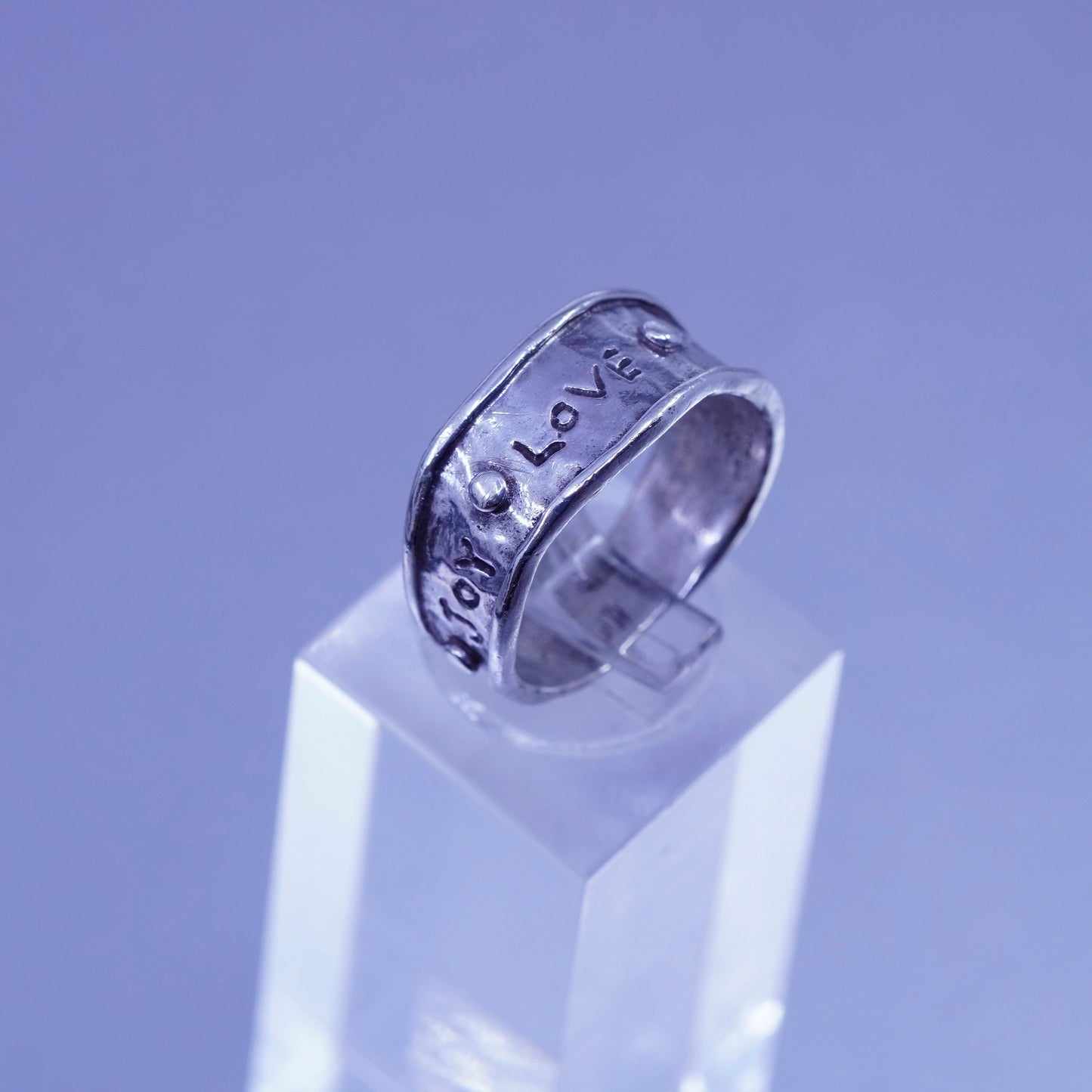 Size 7, southwestern Sterling 925 silver ring, textured band “joy love hope
