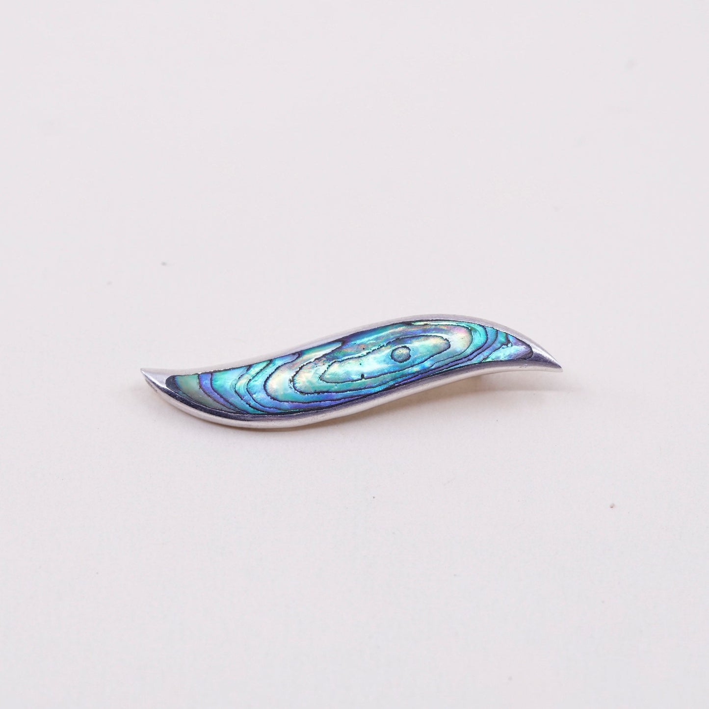 Vintage sterling 925 silver handmade pendant, simple one stroke with abalone