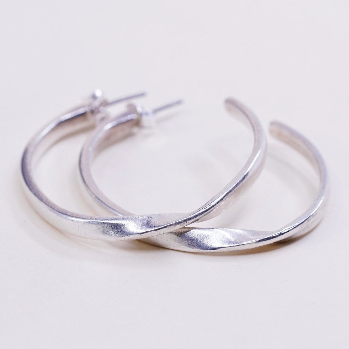 Vintage silver tone earrings, Twisted circle Hoops