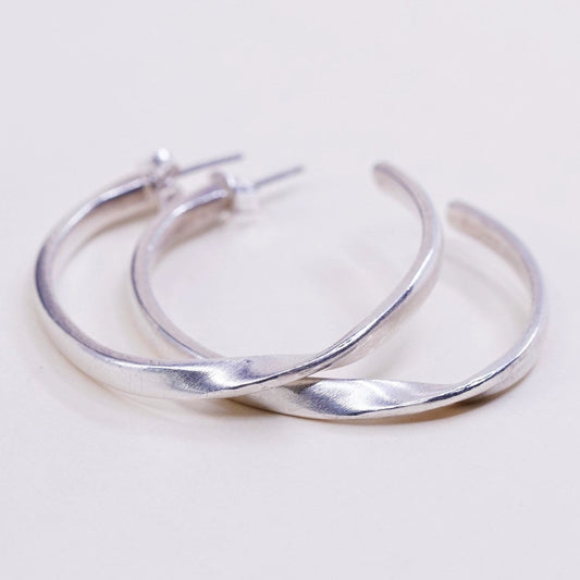 Vintage silver tone earrings, Twisted circle Hoops