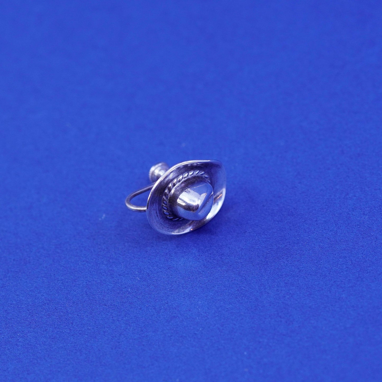 Vintage Sterling silver handmade earrings, 925 screw back cowboy hat