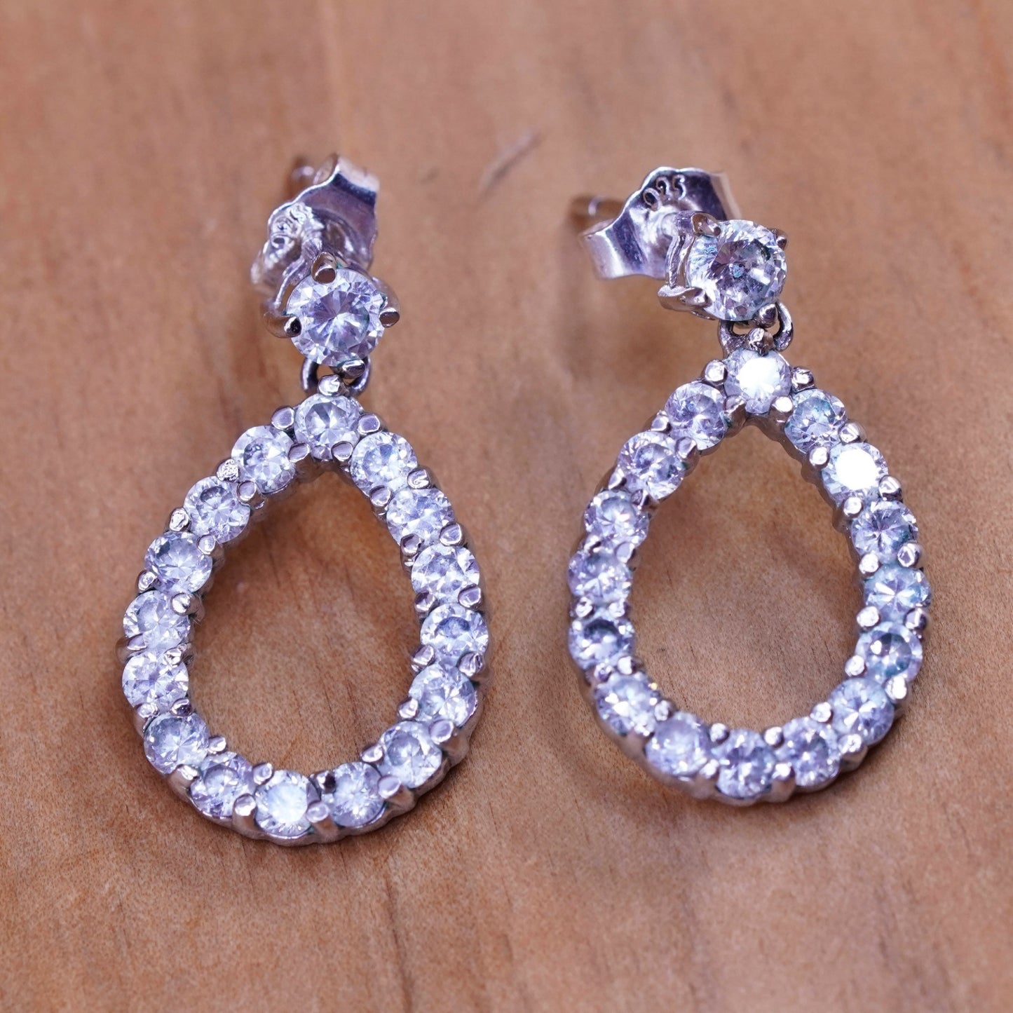 Vintage Sterling 925 silver handmade teardrop earrings with CZ