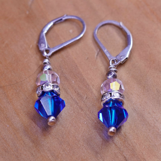 Vintage Sterling 925 silver handmade earrings with clear blue crystal