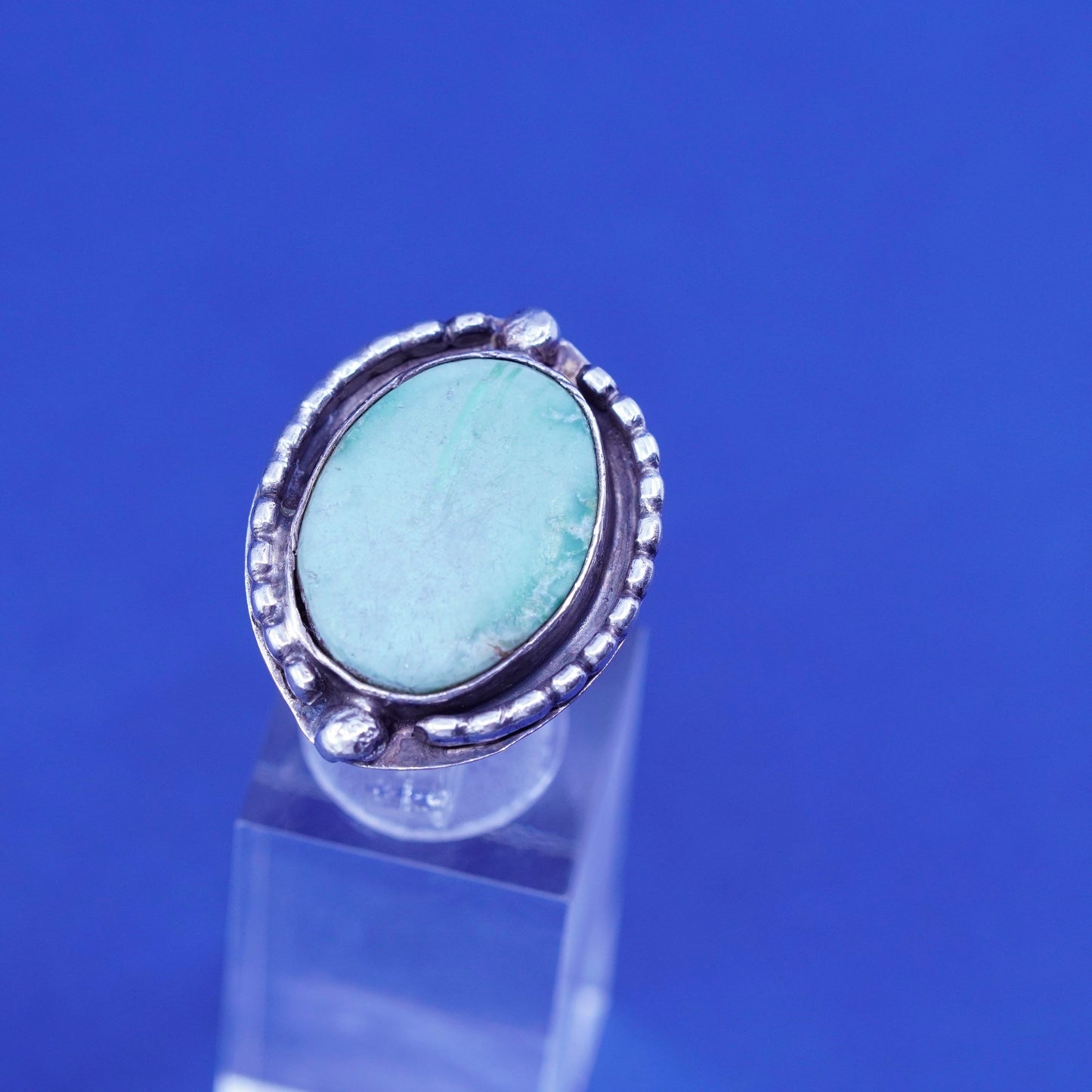 Size 5.5, vintage Sterling 925 silver handmade ring with turquoise, Silver tested