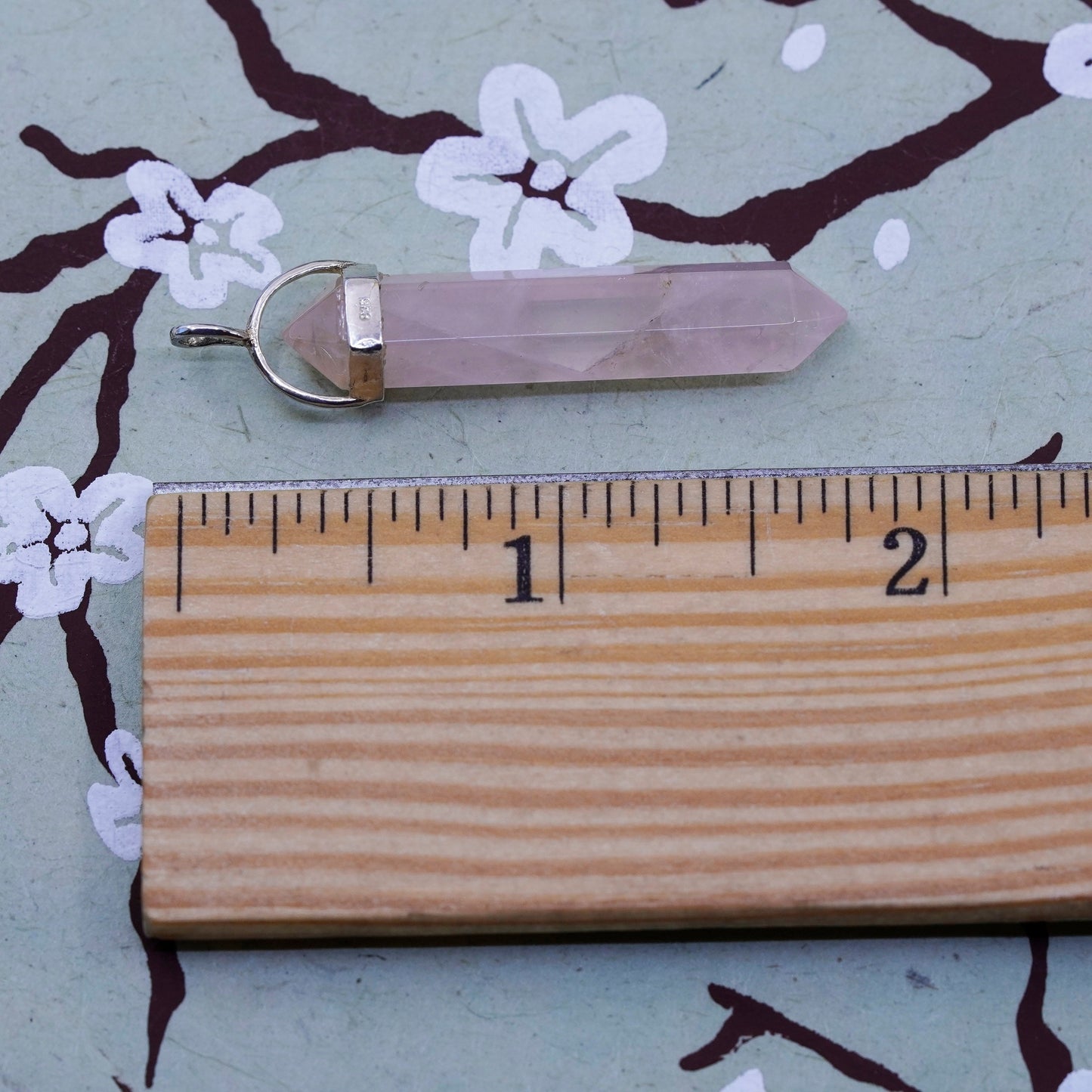 Vintage sterling 925 silver handmade healing pendant with pink rose quartz