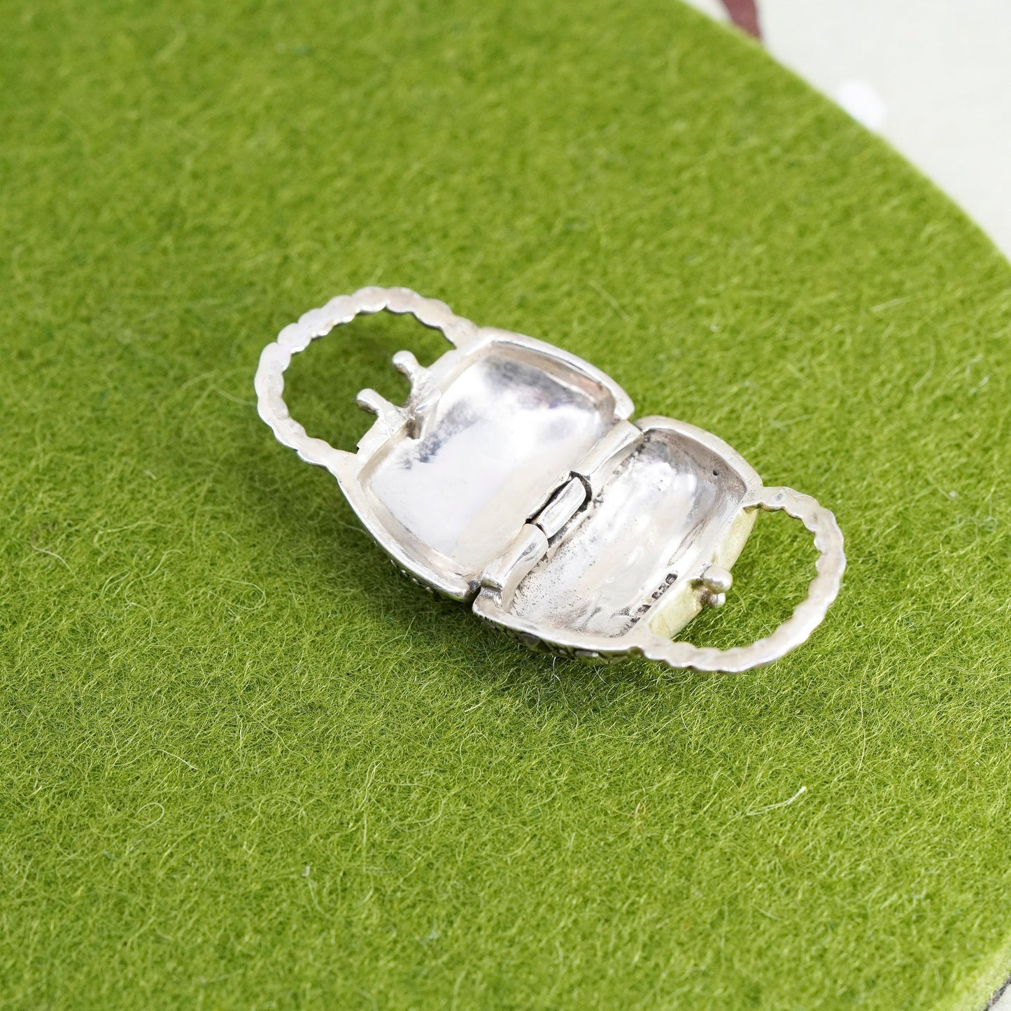 Vintage handmade sterling 925 silver handbag locket filigree charm pendant