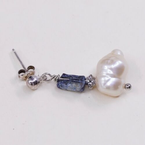 Vintage Southwestern handmade Sterling Silver Pearl Earrings w/ Agate Beads