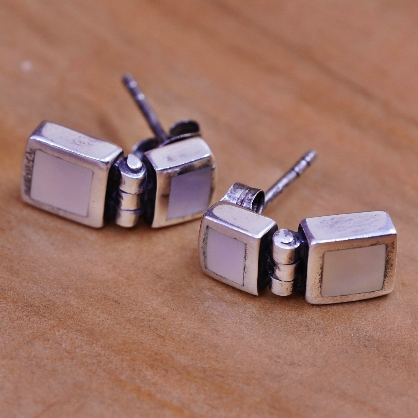 Sterling silver handmade earrings, 925 square dangle square mother of pearl