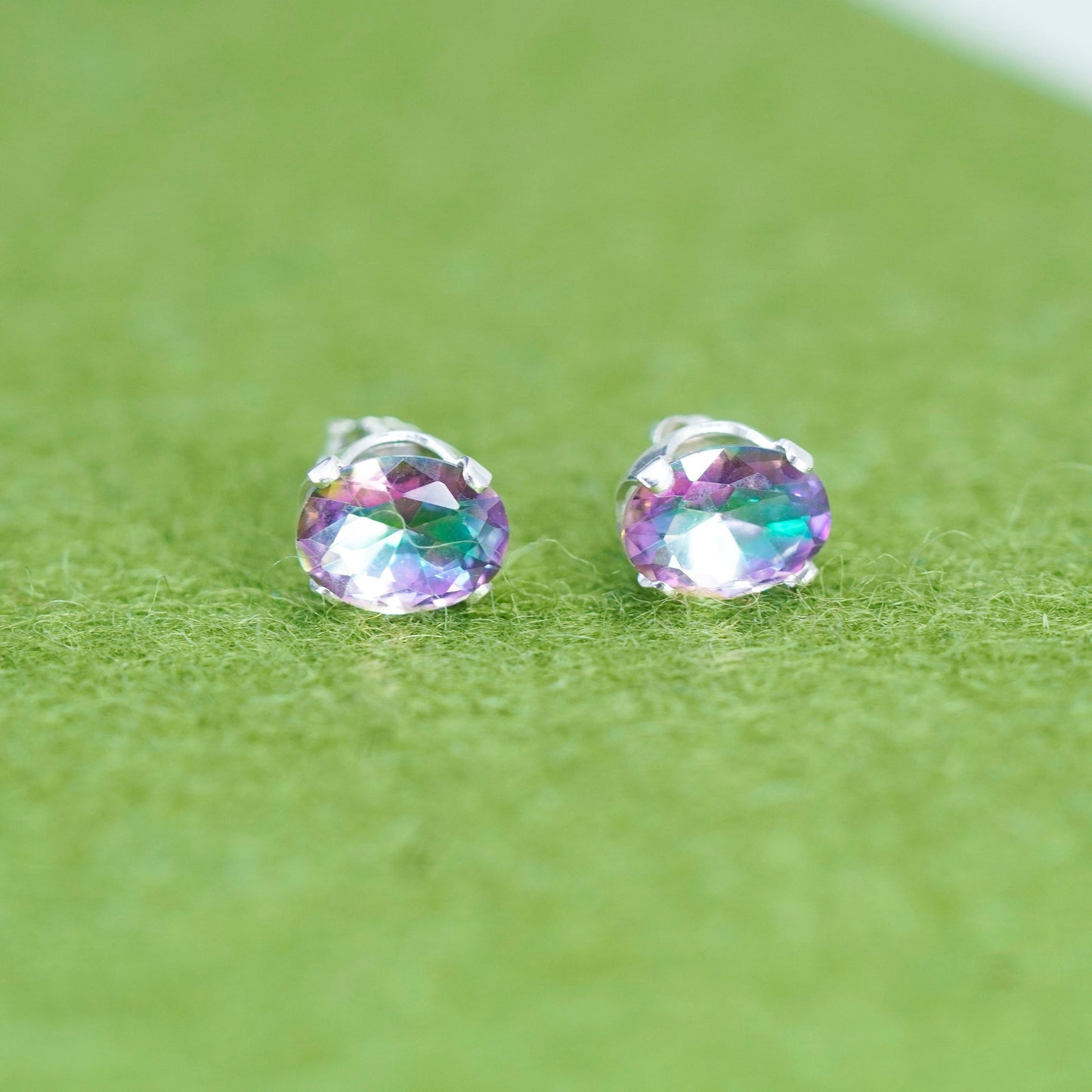 Vintage sterling silver genuine rainbow quartz studs, minimalist earrings