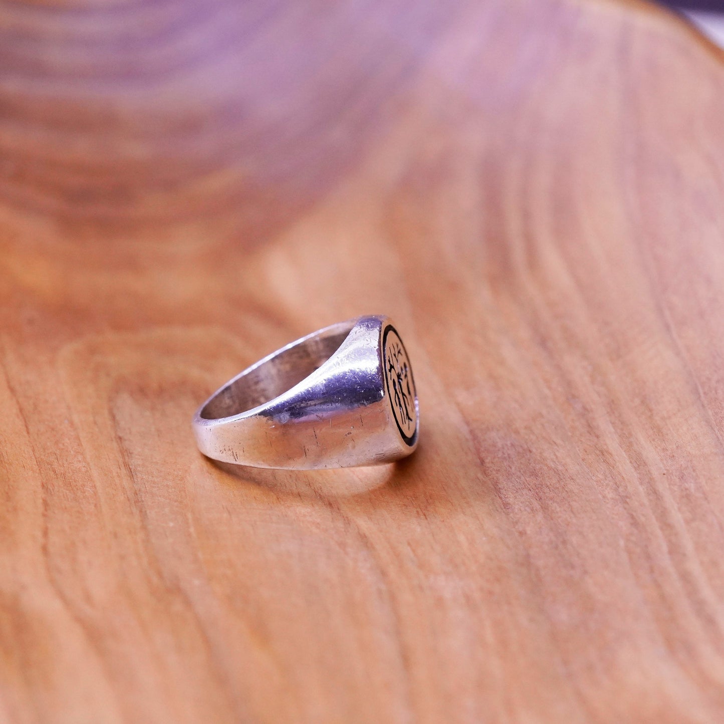 Size 6.75, Sterling silver handmade ring, 925 band embossed deer figure