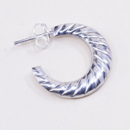 0.75”, Vintage Silver Silver .925 Modern Handmade Ribbed Huggie studs Earrings