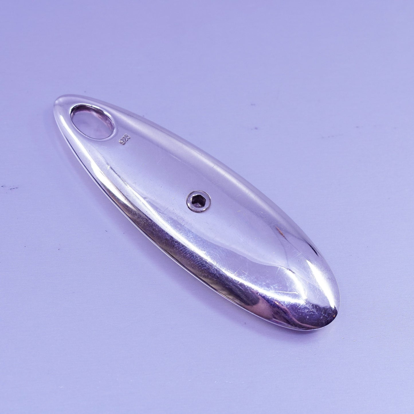 Vintage sterling 925 silver handmade modern marquise shaped pendant