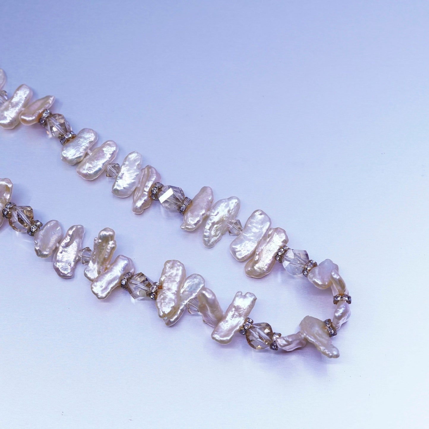 18”, Lucas Lameth Luc baroque pearl necklace citrine sterling 925 silver clasp