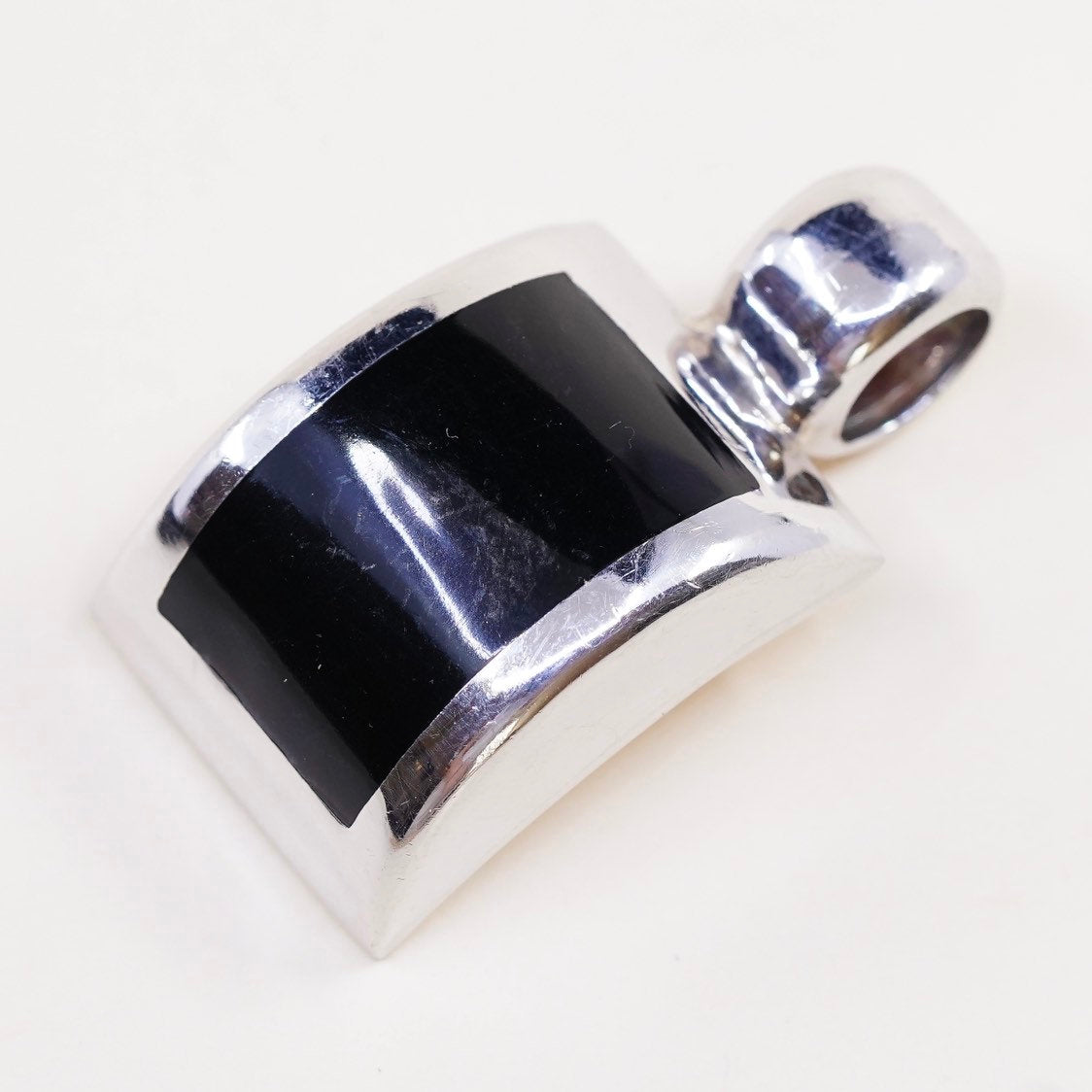 VTG ATI handmade sterling silver pendant, Mexico 925 w/ square black onyx