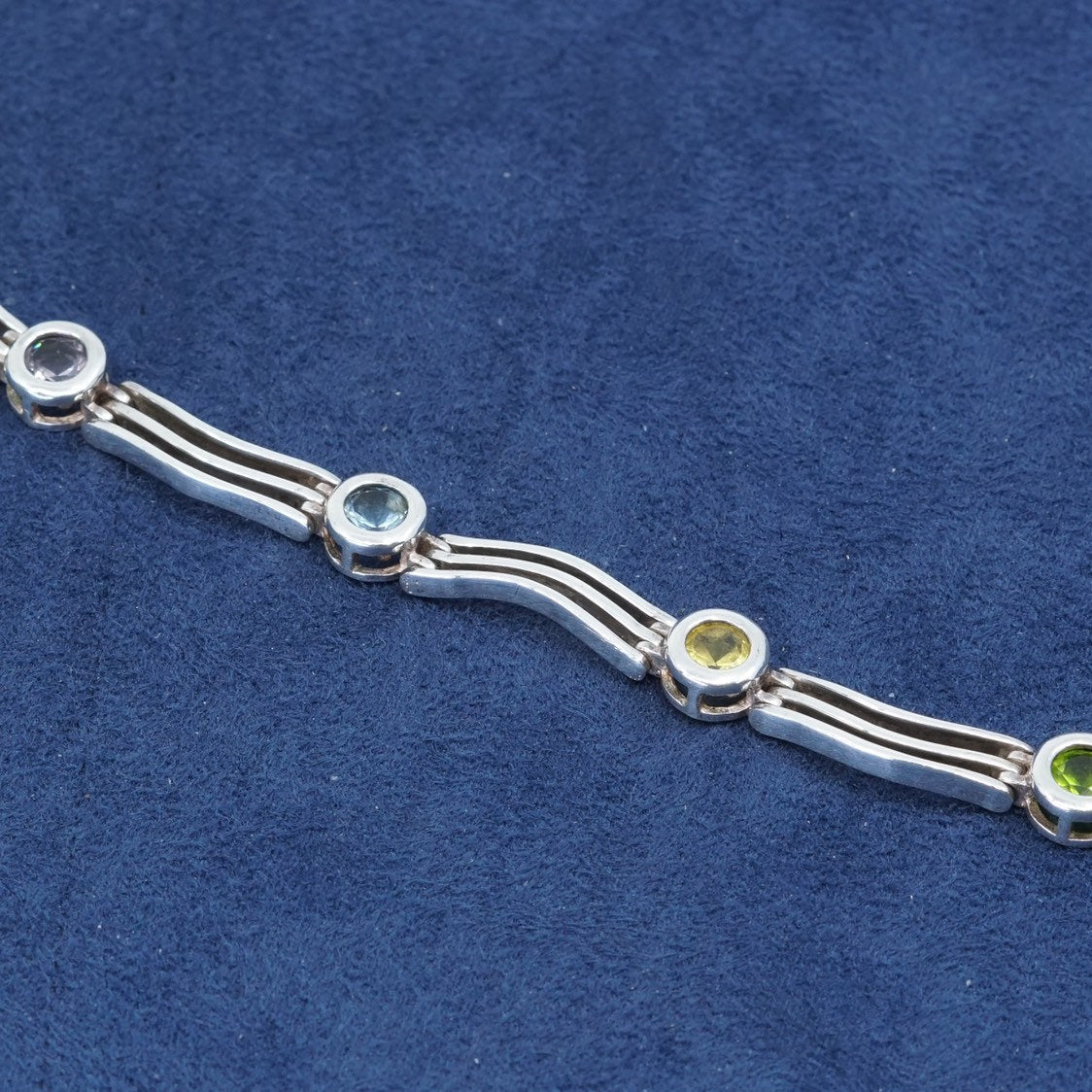 6.75", Sterling silver tennis bracelet, 925 w/ amethyst sapphire ruby citrine