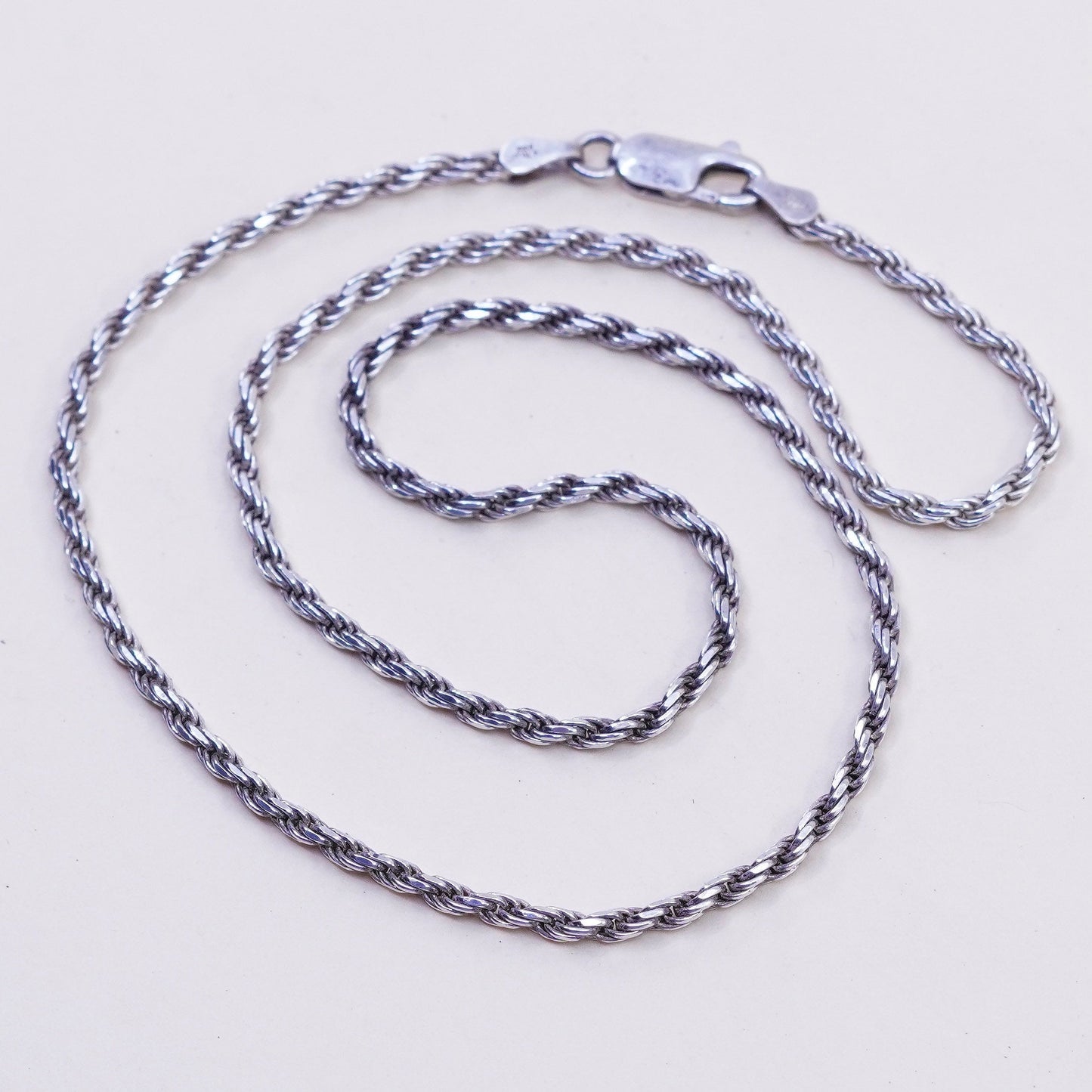 16” 2mm, vintage sterling silver necklace, 925 Singapore rope chain