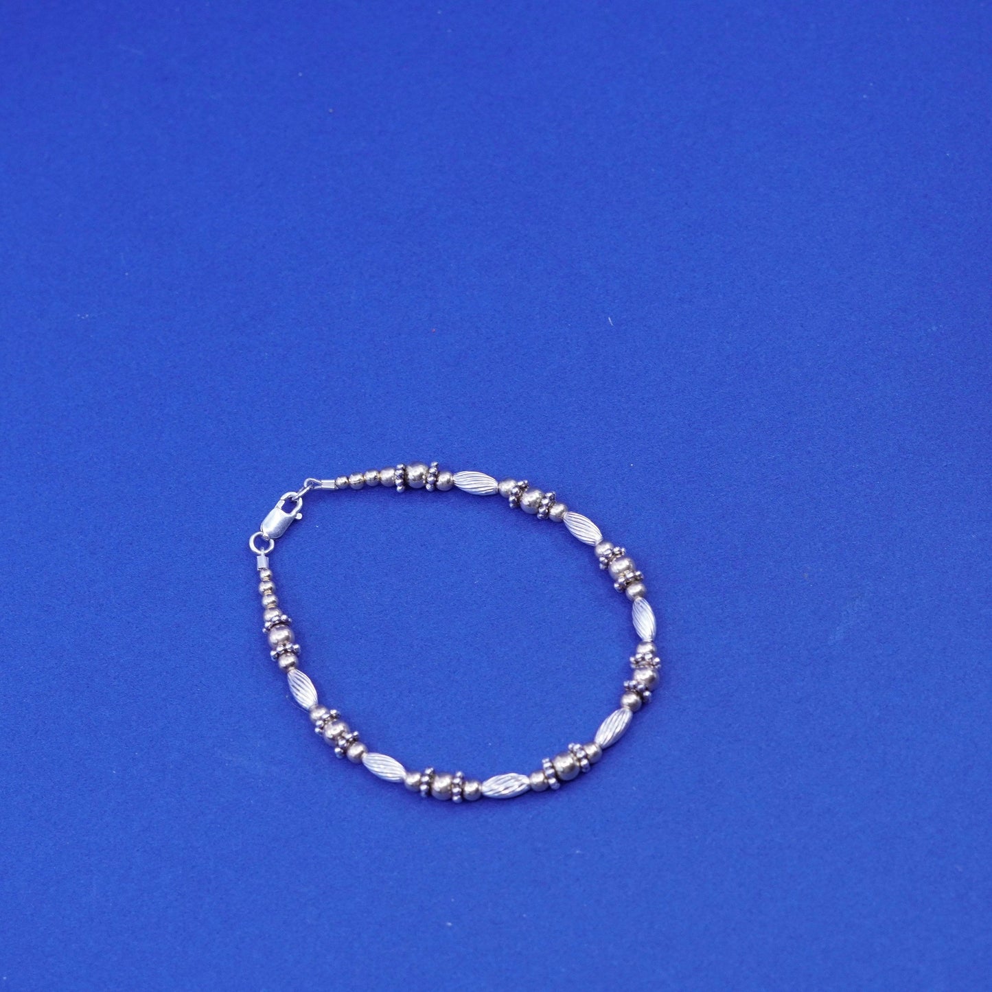 6”, vtg Sterling 925 silver bracelet, two tone chain w/ 14K gold beads bracelet